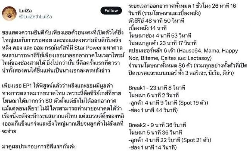 ช่อง3เฮ พลังหลิงออมพาเพียงเธอตอนแรกปังระดับโลก คาดฟาดเงิน100ล้าน!